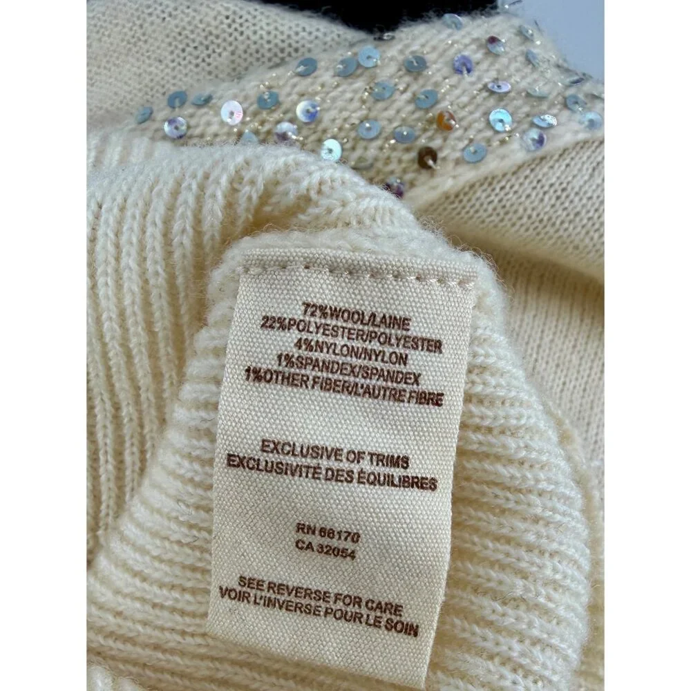 Vintage Free People Sequin V-Neck Cream Knit Sweater | Luxe Boho Soft Girl Y2K S - Picture 13 of 15